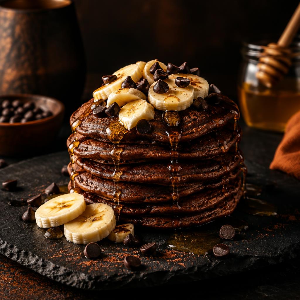 Hot cakes de proteína de chocolate con avena y plátano